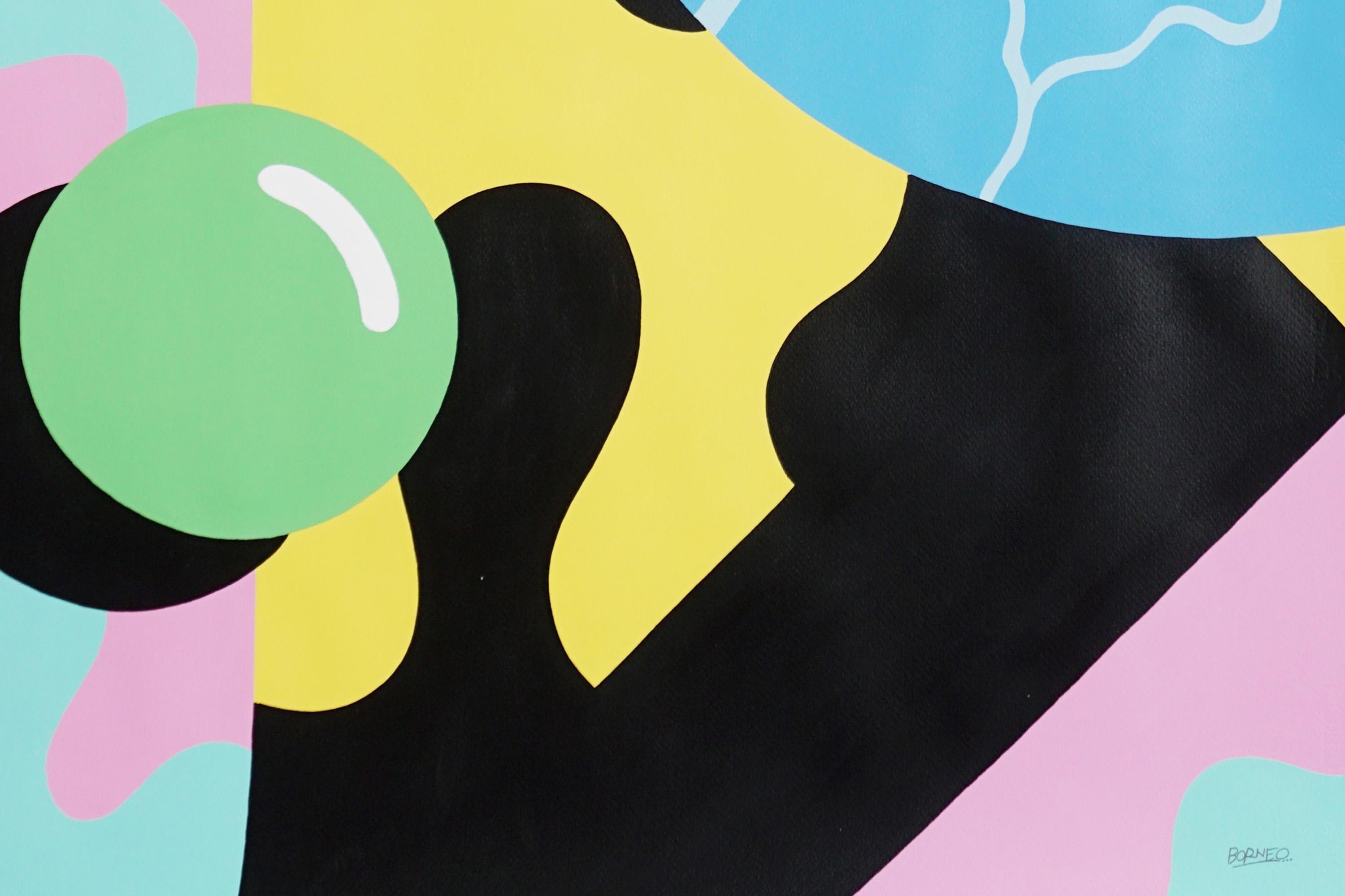 Geometric Urban Shapes in Vivid Tones Painting, Abstract Patterns on Paper For Sale 4