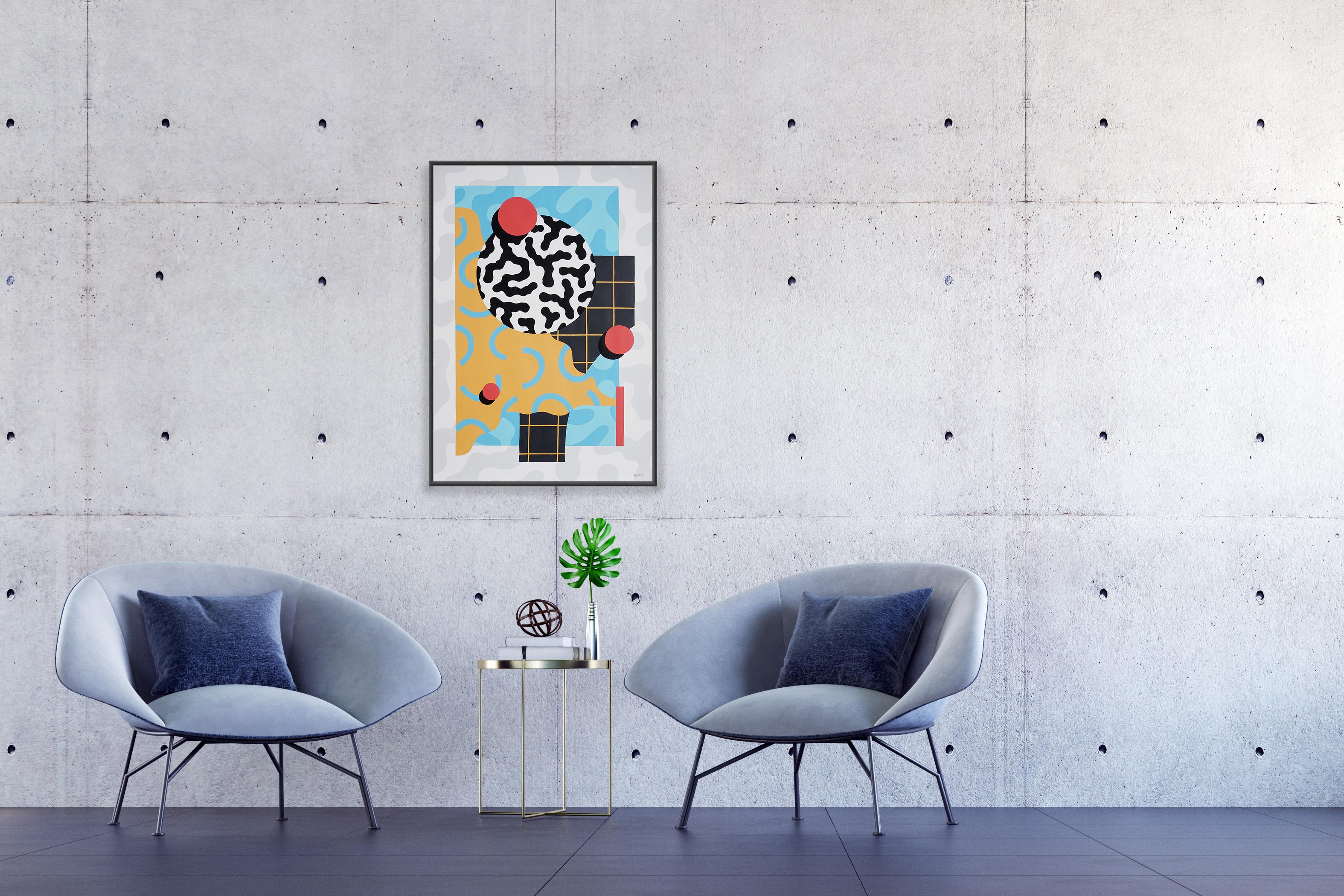 Memphis Patterns Original Painting of Geometric Shapes, Animal Safari Patterns For Sale 2