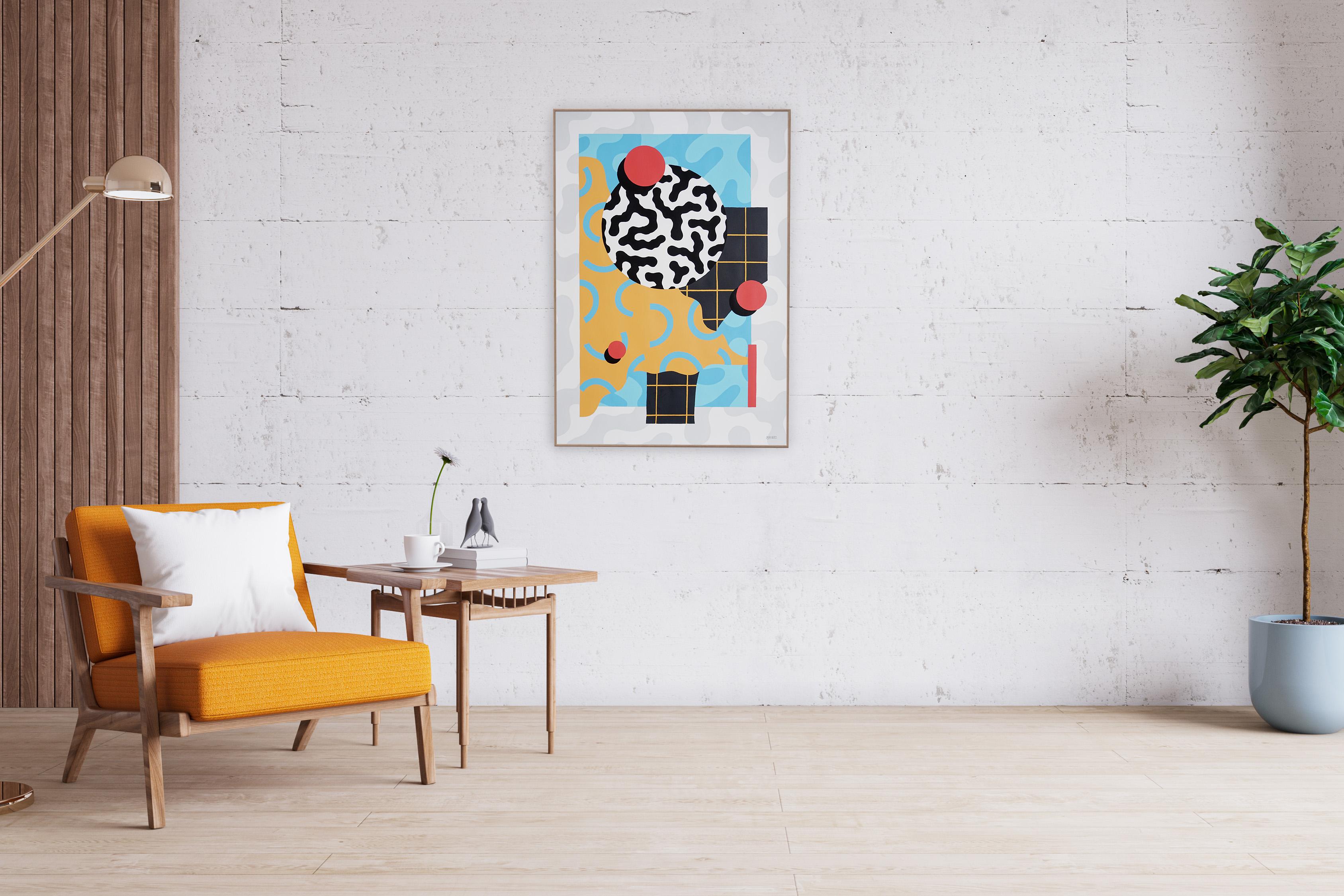 Memphis Patterns Original Painting of Geometric Shapes, Animal Safari Patterns For Sale 4