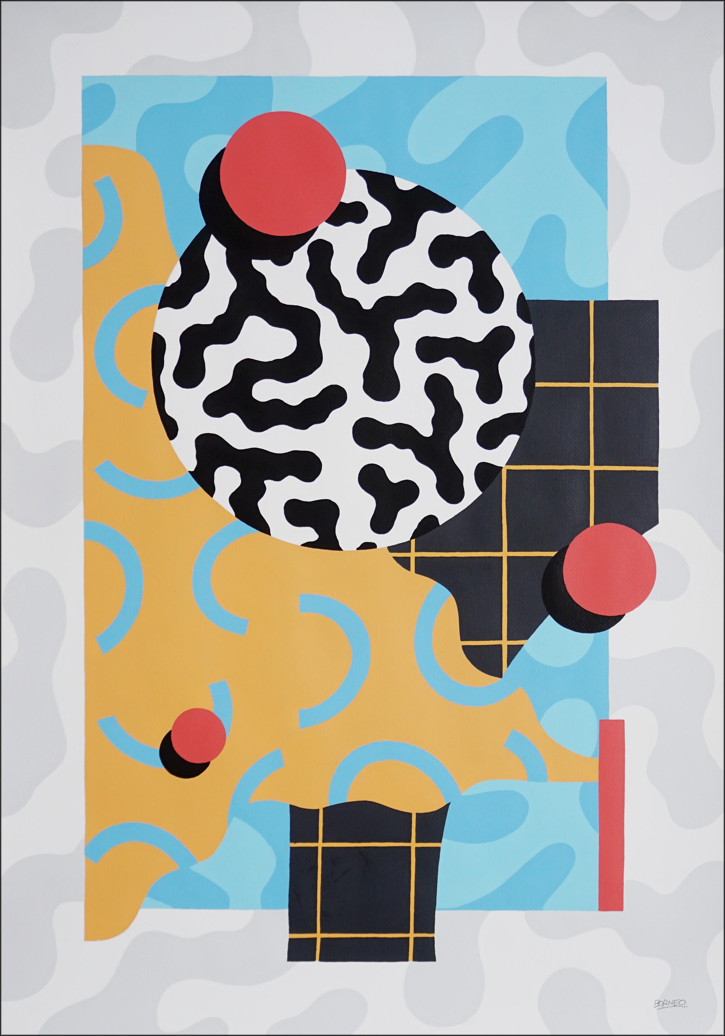 Memphis Patterns Pittura originale di forme geometriche, motivi di safari animali