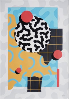 Memphis Patterns Pittura originale di forme geometriche, motivi di safari animali