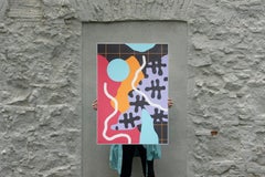 Original Painting of Urban Flower Patterns in Mauve, Pink, Turquoise, Street Art