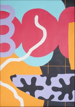 New Pop Painting, Pink, Black Urban Floral Shapes, Vivid Tones, Orange Patterns