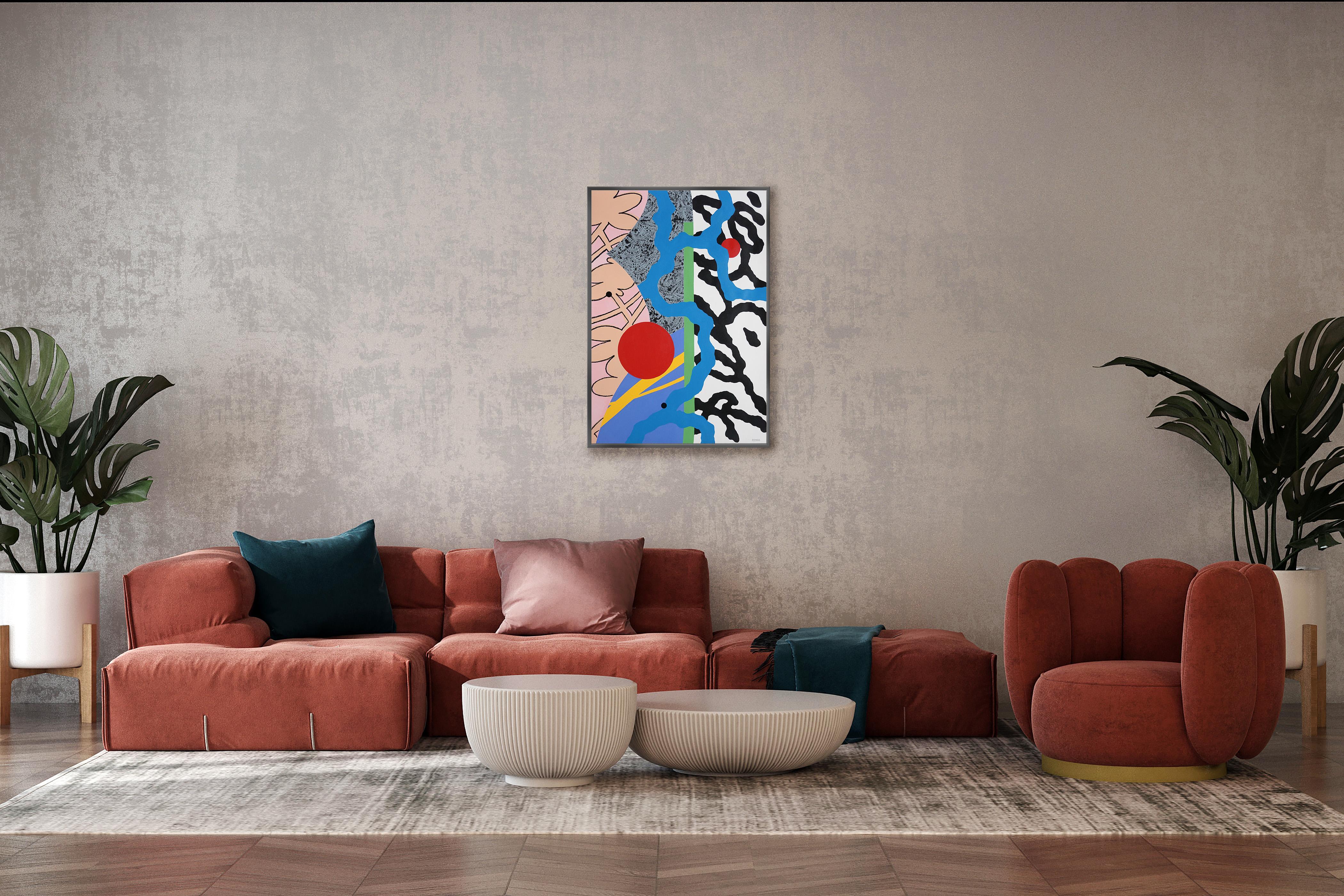 Urban Flowers Painting, Graffiti Style, Abstract Shapes, Red, Blue, White, Black 1