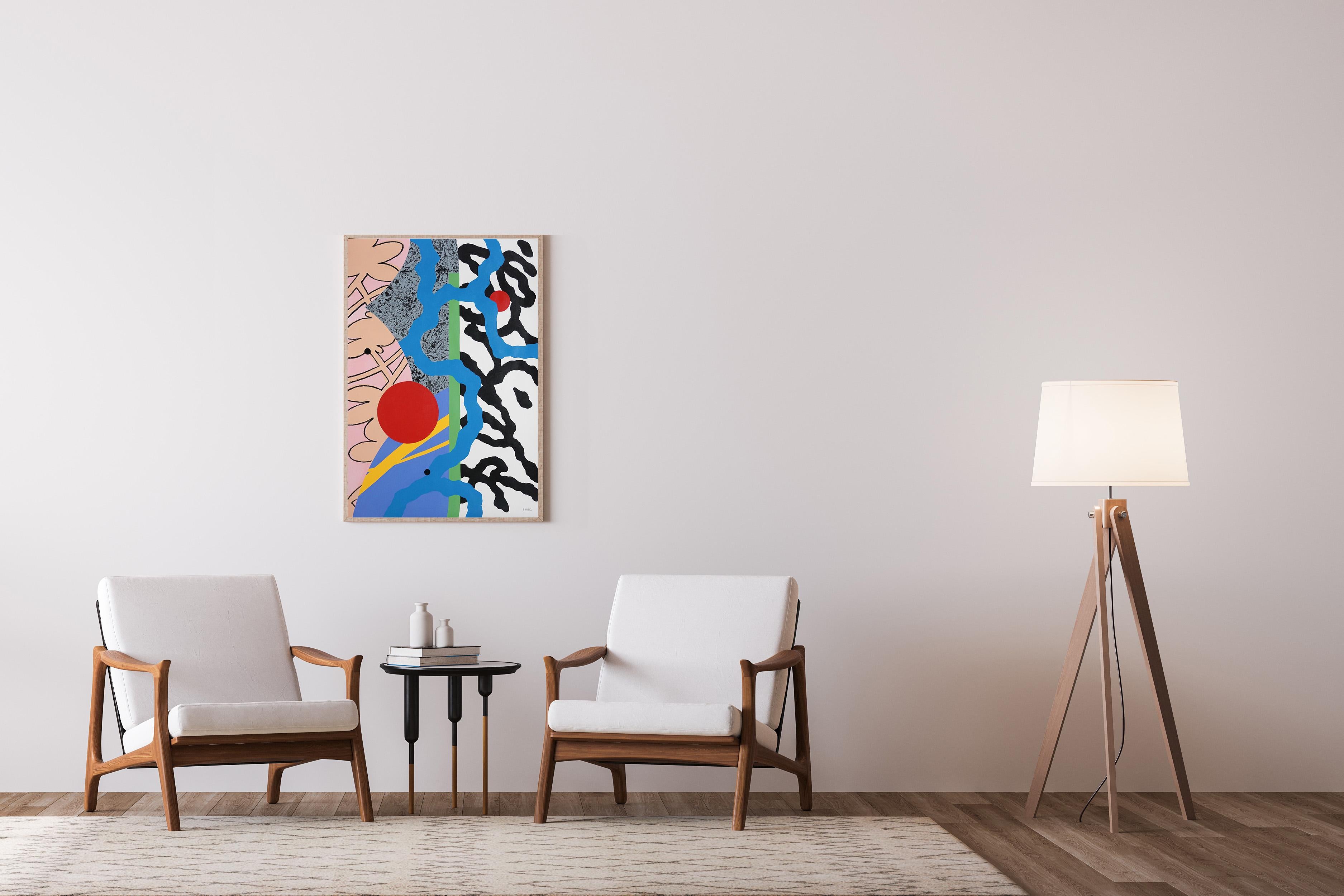 Urban Flowers Painting, Graffiti Style, Abstract Shapes, Red, Blue, White, Black 3