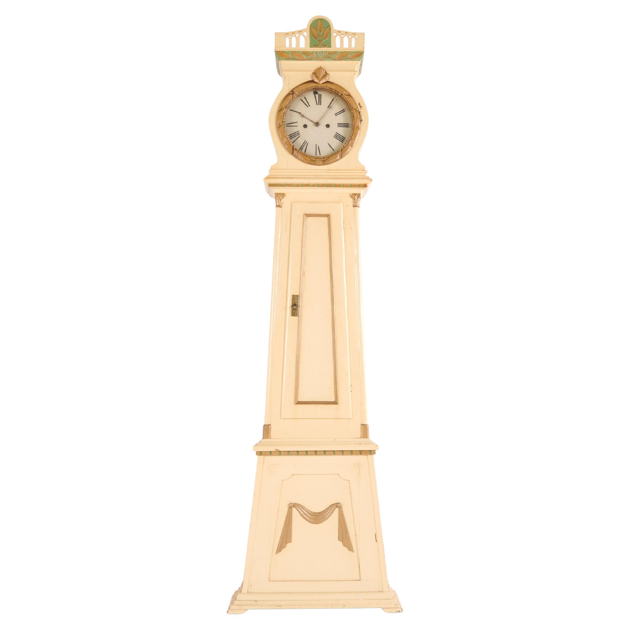 Bornholm Clock "Frøken" White Painted With Decorative Details From 1790s For Sale