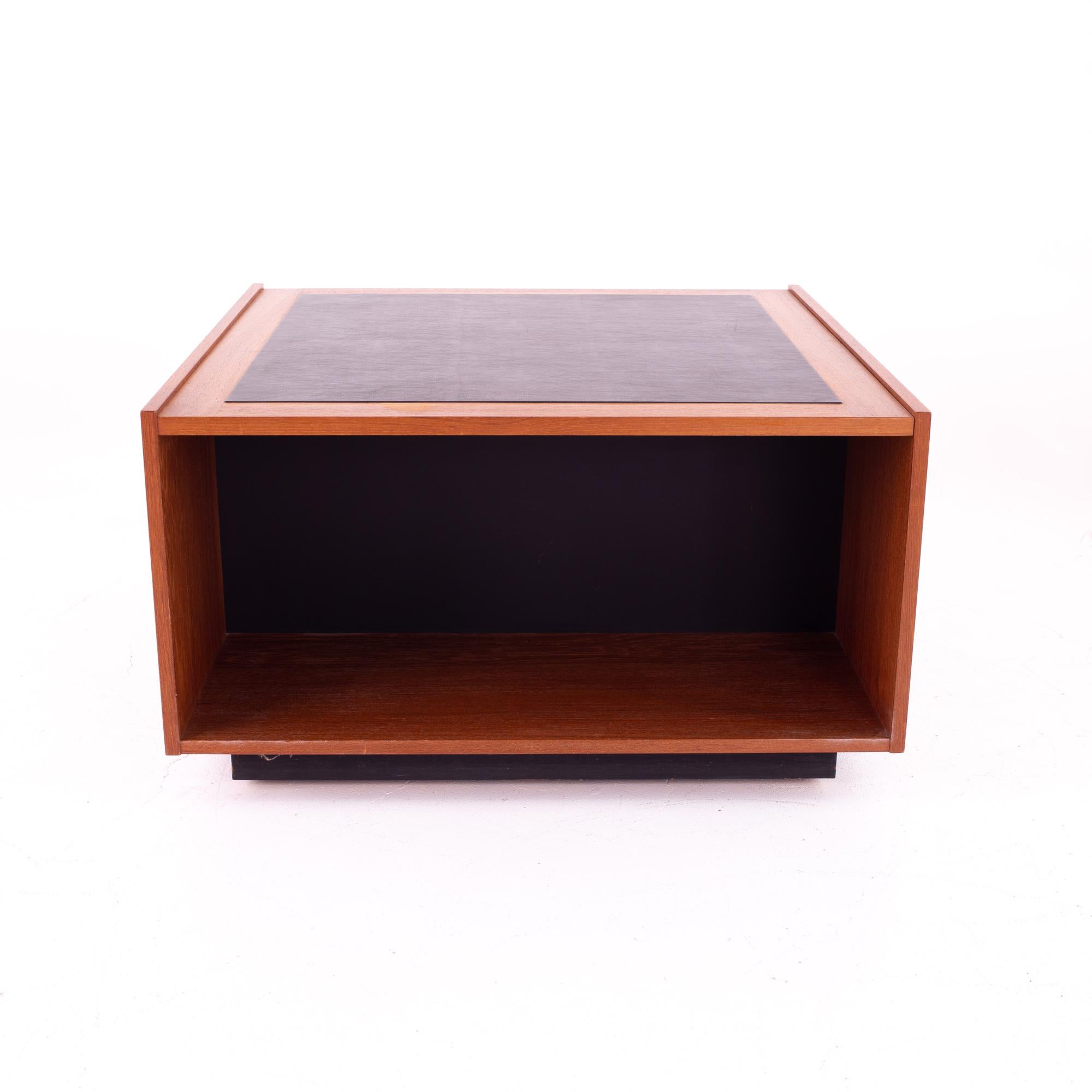 Late 20th Century Bornholm Denmark Mid Century Teak Leather Top 2 Door Coffee Table