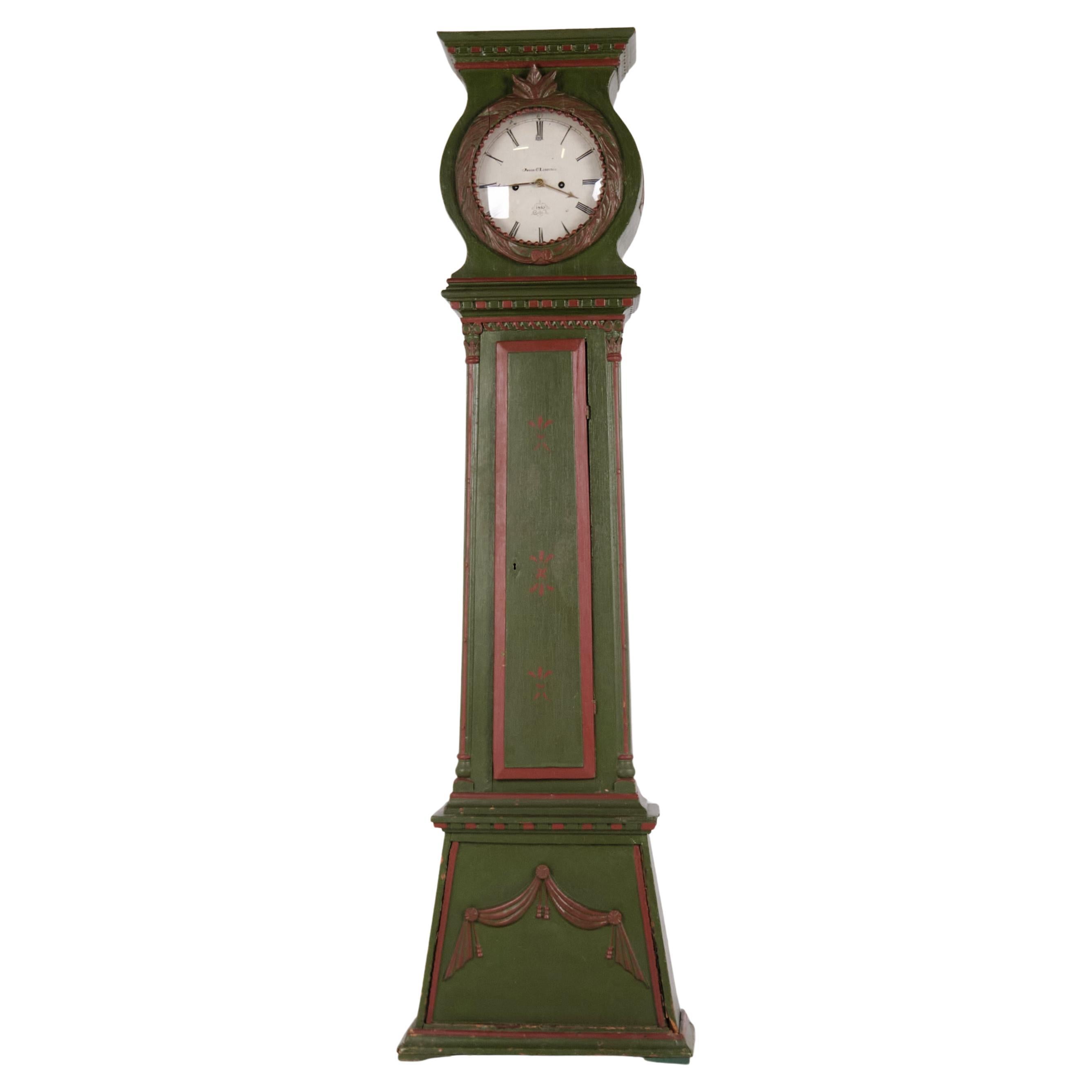 Bornholm Longcase Clock Model "Frøken" Hand-Painted With Carved Details