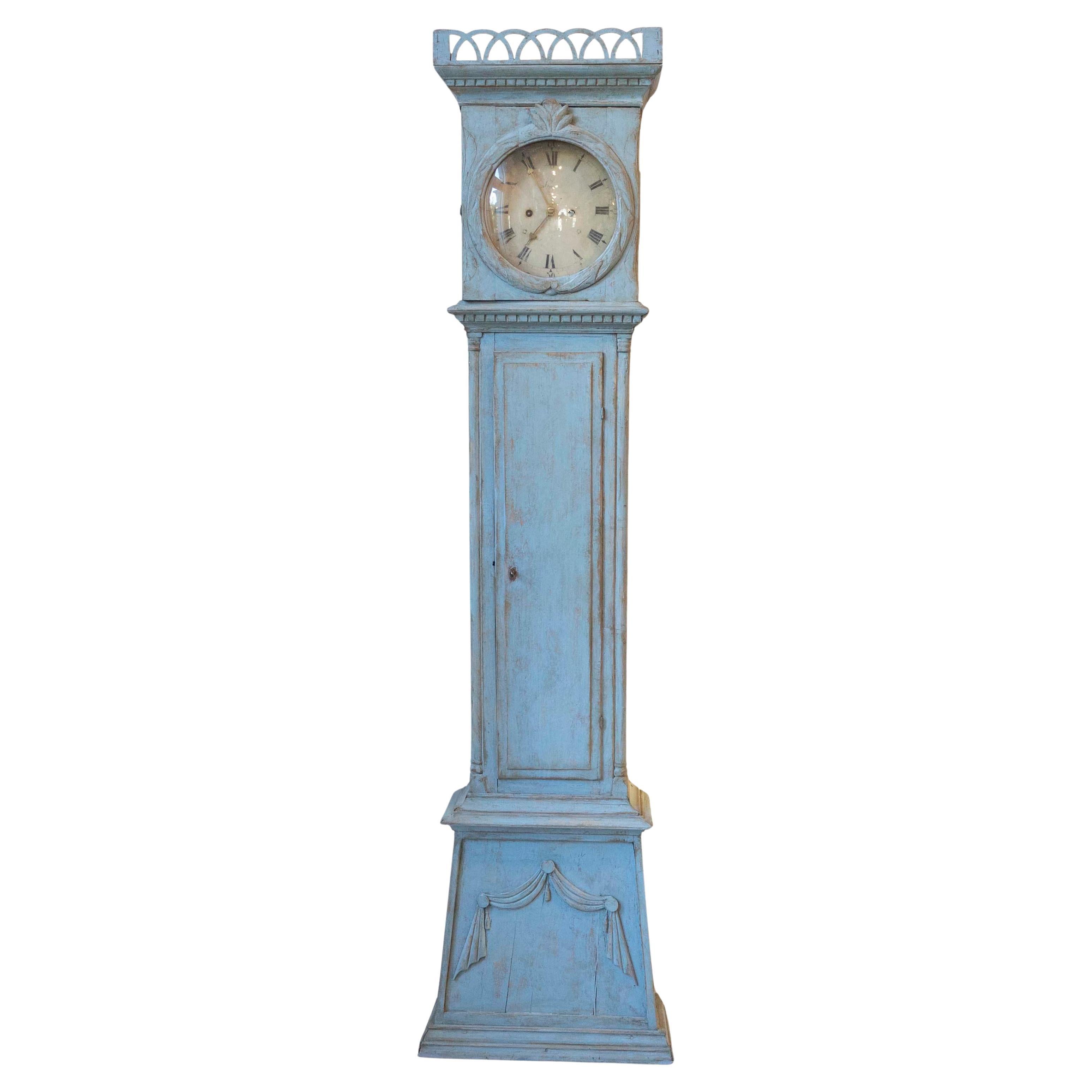 Bornholm Longcase Clock, Painted Wood, Early 19th Century For Sale
