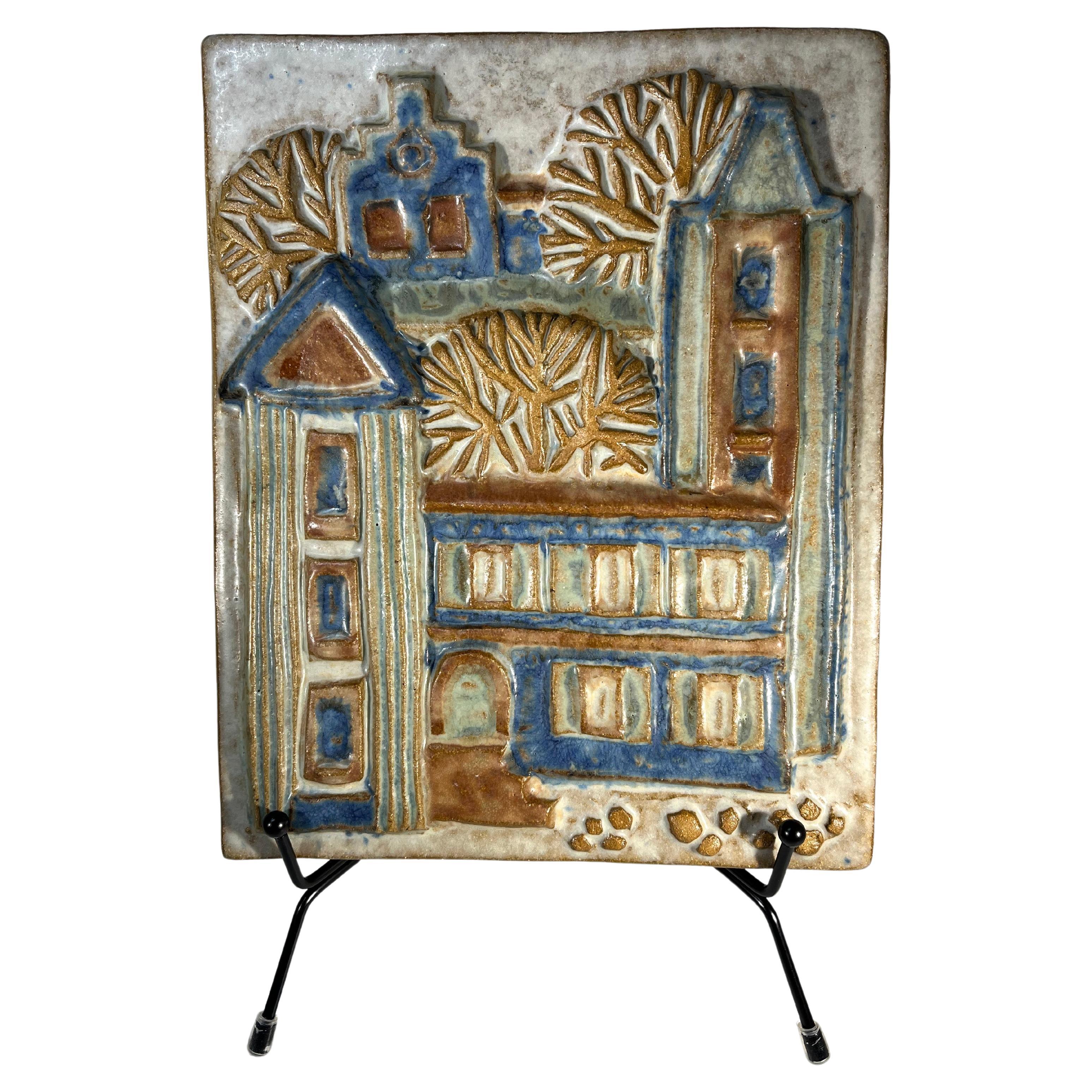 Bornholm Town By Marianne Starck For Michael Andersen. Danish Wall Plaque For Sale