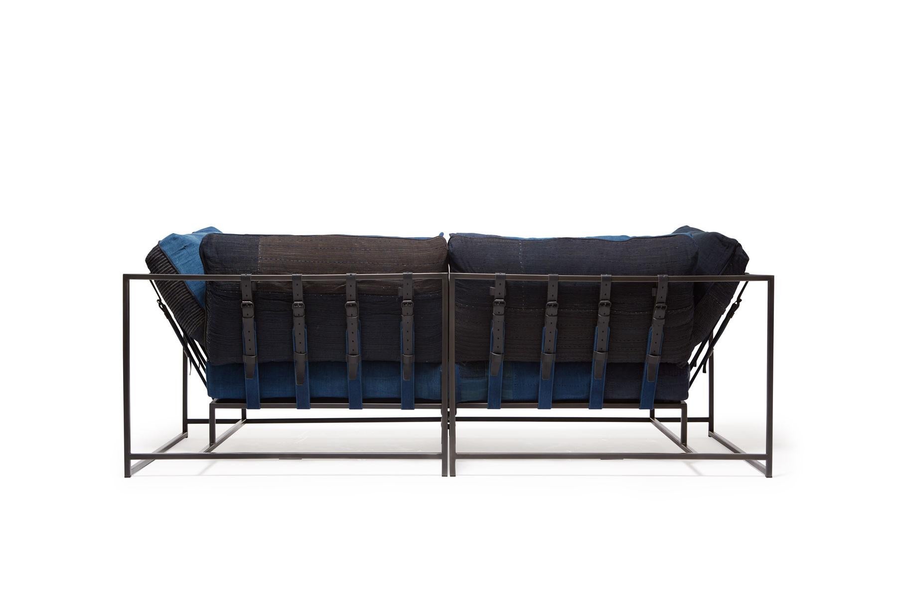 North American Vintage Japanese Boro & Blackened Steel Two Seat Sofa For Sale