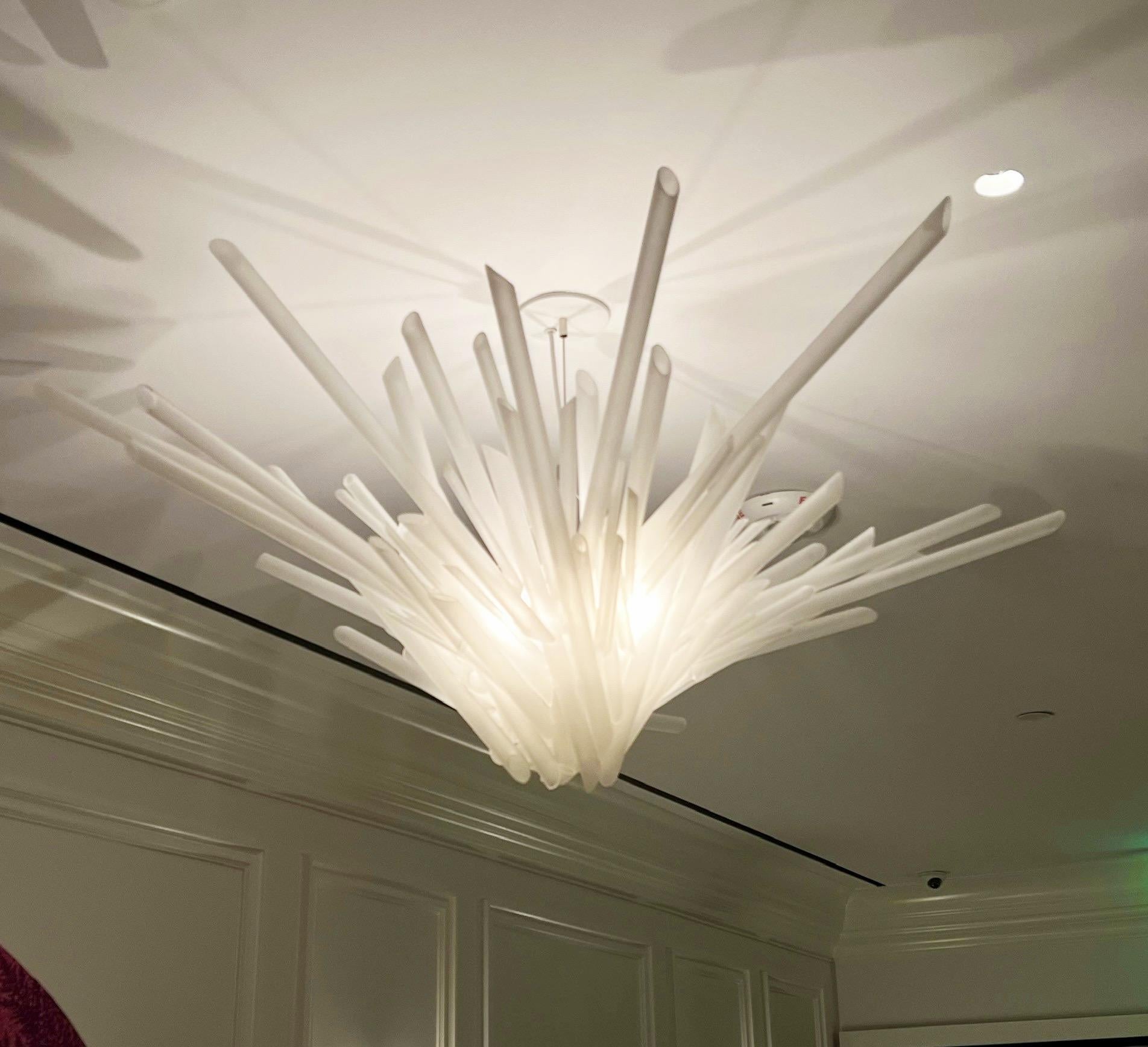 Boro Boro Chandelier, Etched Glass Tube Chandelier by Neal Aronowitz For Sale 1