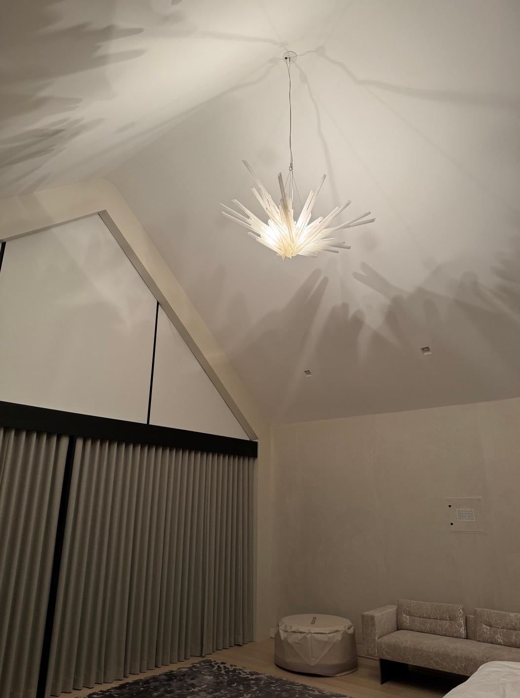 Boro Boro Chandelier, Etched Glass Tube Chandelier by Neal Aronowitz For Sale 3