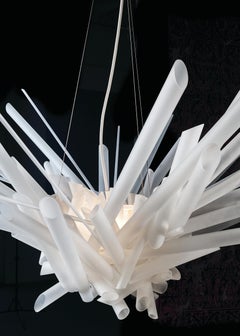 Boro Boro Chandelier, Etched Glass Tube Chandelier by Neal Aronowitz