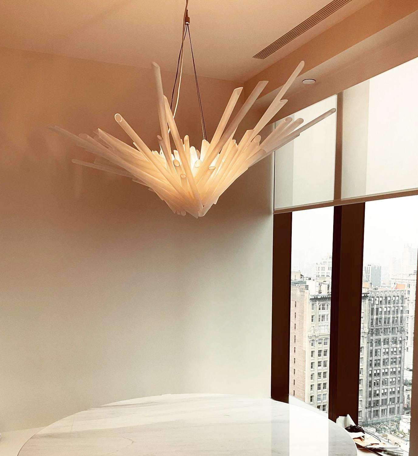 Boro Boro Chandelier, Etched Glass Tube Chandelier by Neal Aronowitz In New Condition For Sale In Portland, OR