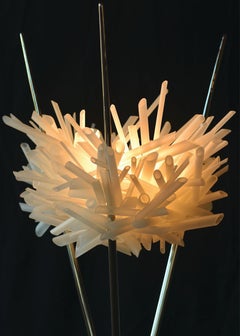 Boro Boro Floor Light, Etched Glass and Stainless Steel Light by Neal Aronowitz