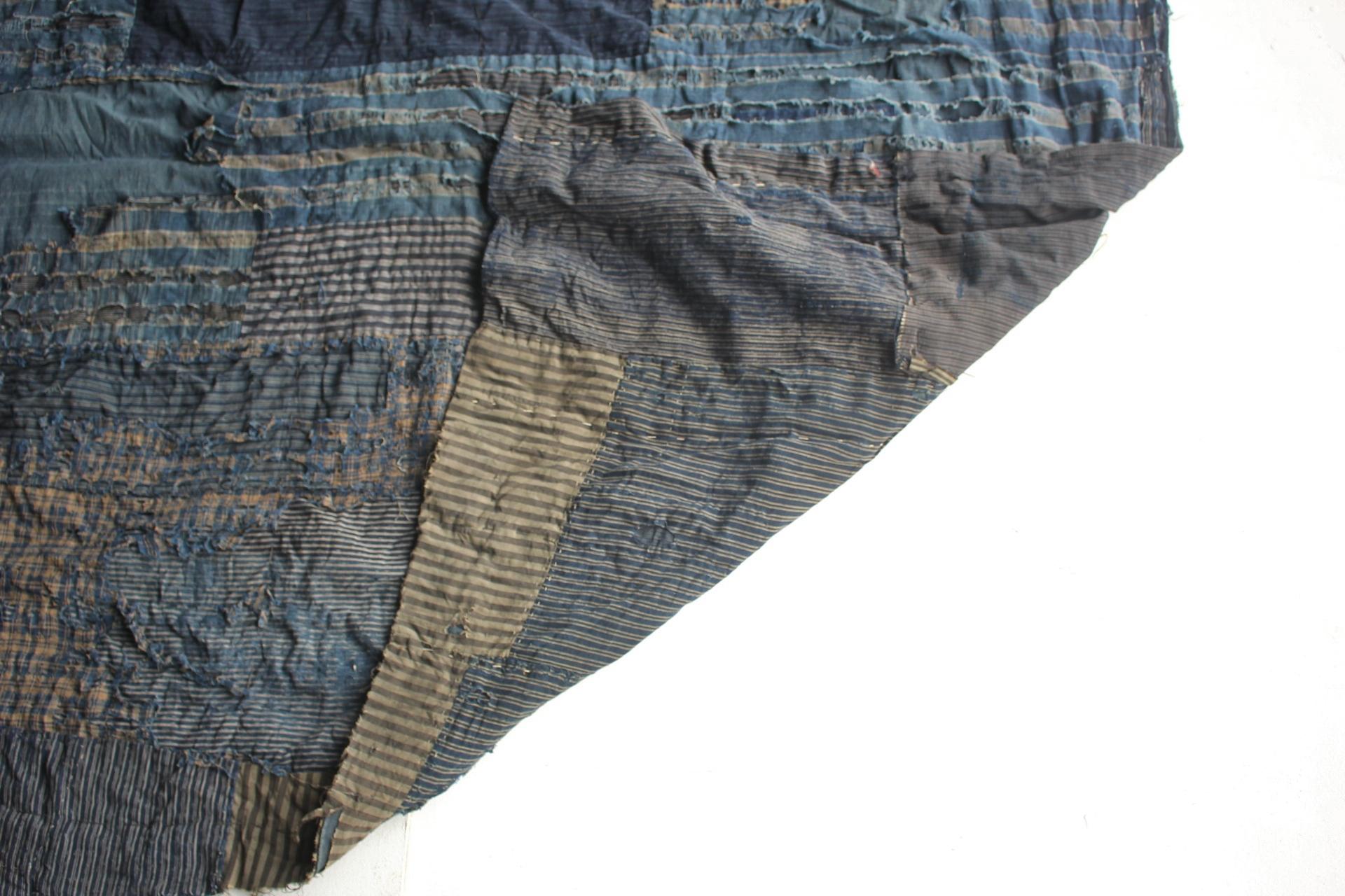 Boro1 Japanese Antiques Primitive Art BORO Indigo-dyed Old Cloth patchwork en vente 8