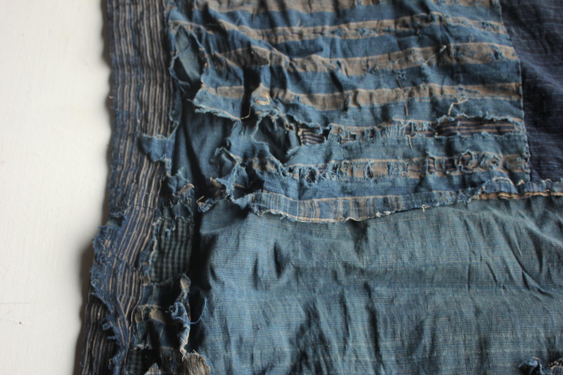 Coton Boro1 Japanese Antiques Primitive Art BORO Indigo-dyed Old Cloth patchwork en vente