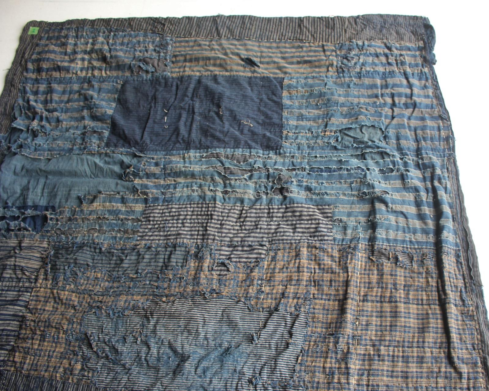 Boro1 Japanese Antiques Primitive Art BORO Indigo-dyed Old Cloth patchwork en vente 3