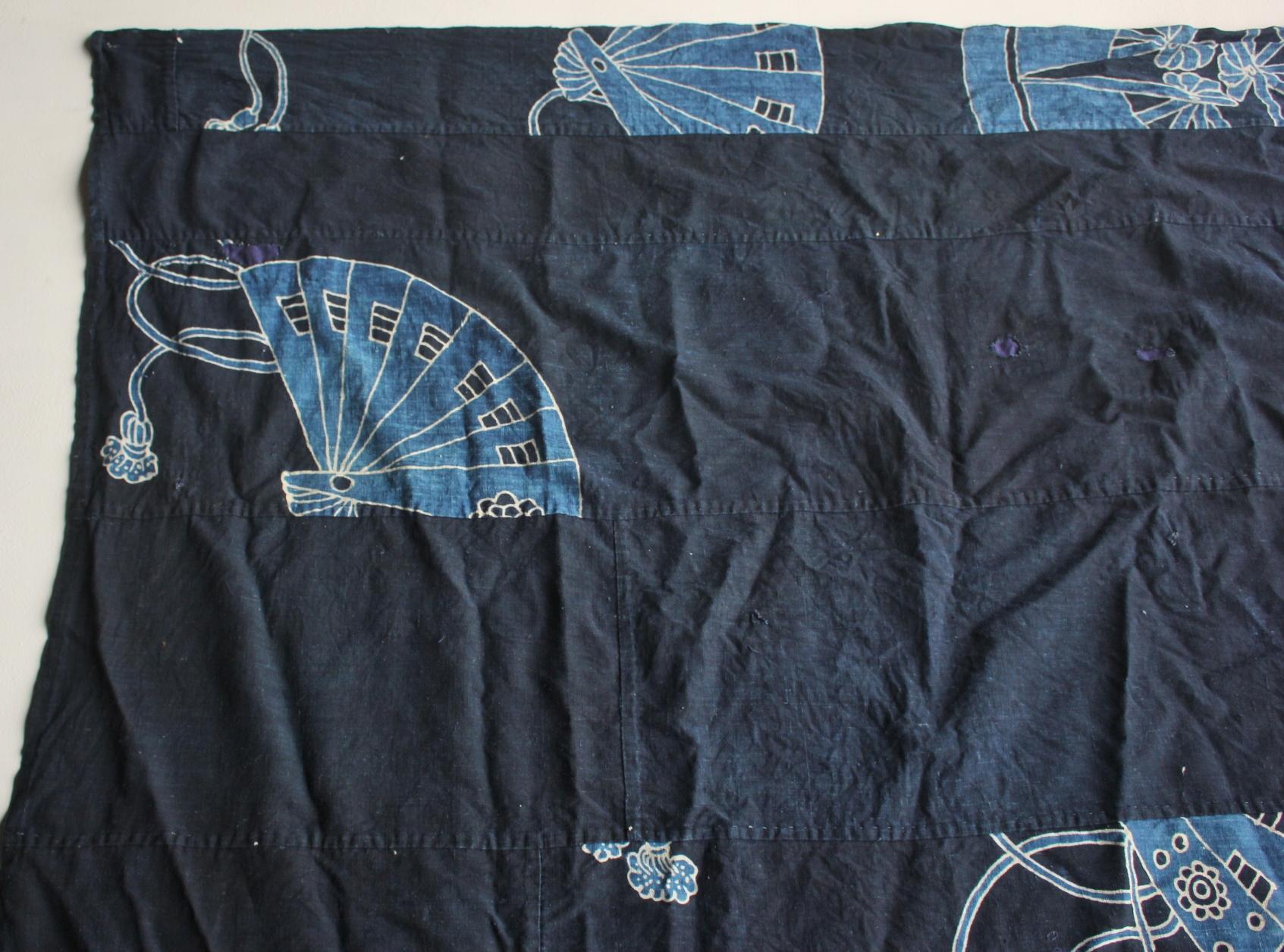 Boro10 Antiquités japonaises Tapisserie ancienne en tissu teint à l'indigo en vente 3