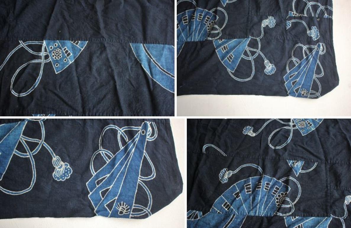 Boro10 Antiquités japonaises Tapisserie ancienne en tissu teint à l'indigo en vente 5