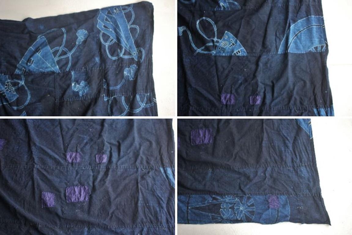 Boro10 Antiquités japonaises Tapisserie ancienne en tissu teint à l'indigo en vente 12