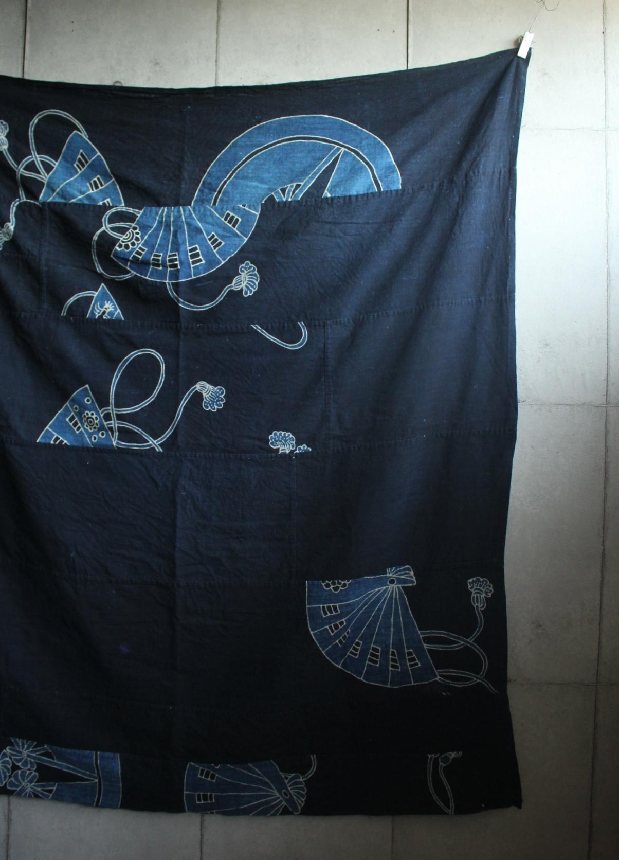 Japonais Boro10 Antiquités japonaises Tapisserie ancienne en tissu teint à l'indigo en vente