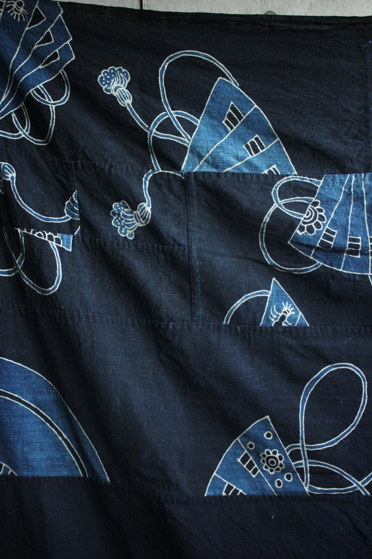 Boro10 Antiquités japonaises Tapisserie ancienne en tissu teint à l'indigo État moyen - En vente à Niiza, JP