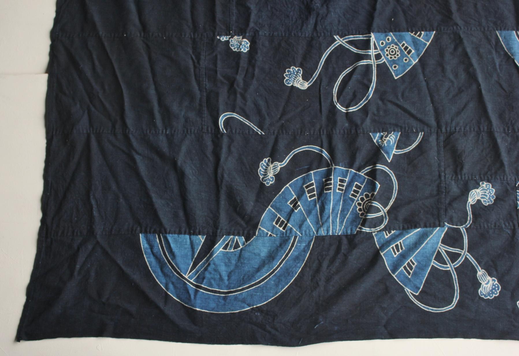 Boro10 Antiquités japonaises Tapisserie ancienne en tissu teint à l'indigo en vente 2