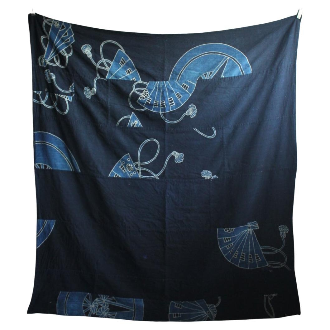 Boro10 Antiquités japonaises Tapisserie ancienne en tissu teint à l
indigo