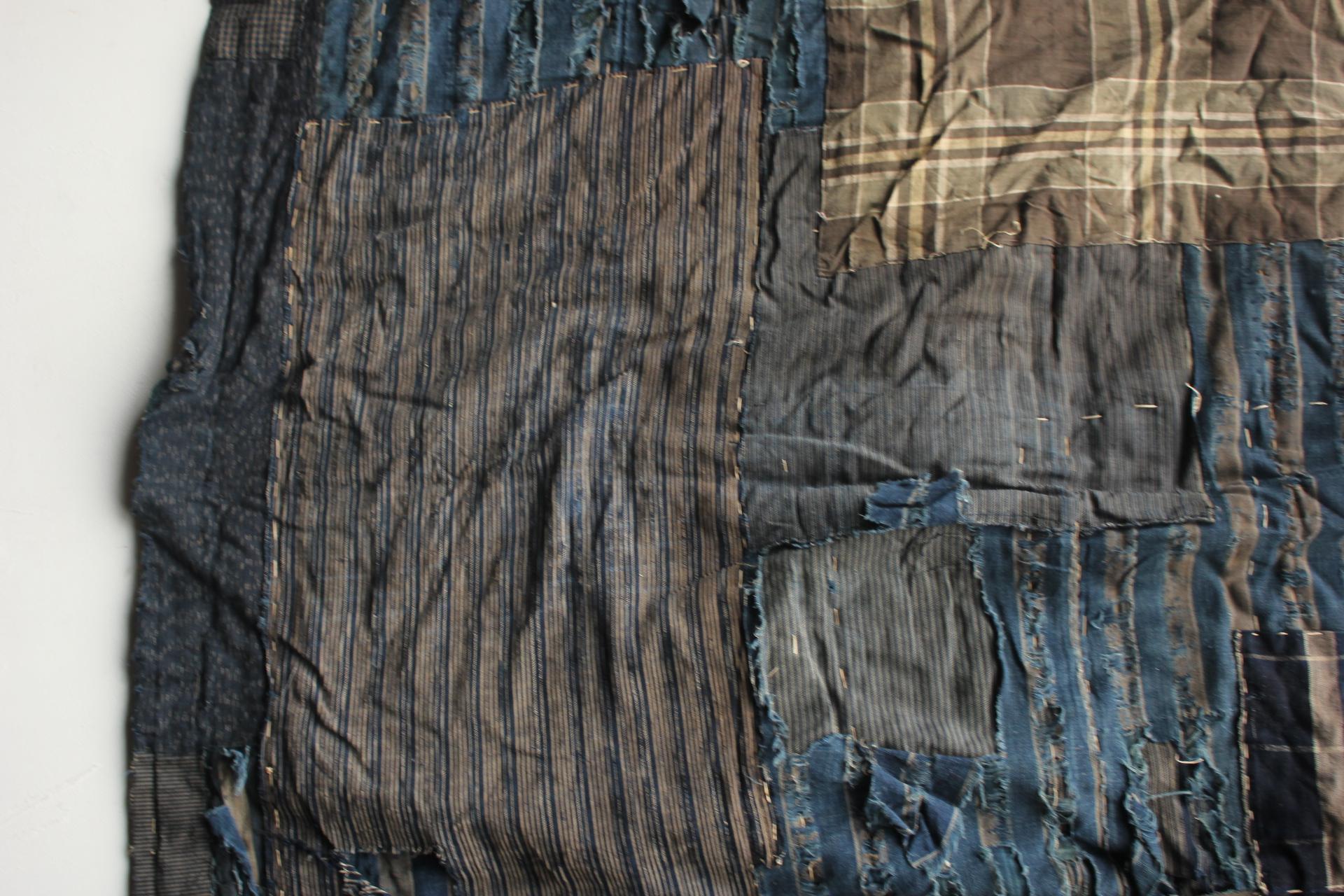 Coton Boro2 Japanese Antiques Primitive Art BORO Indigo-dyed Old Cloth patchwork en vente