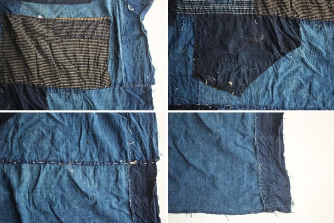 Boro3 Antiquités japonaises Art primitif BORO Patchwork de vieux tissus teints à l'indigo en vente 3