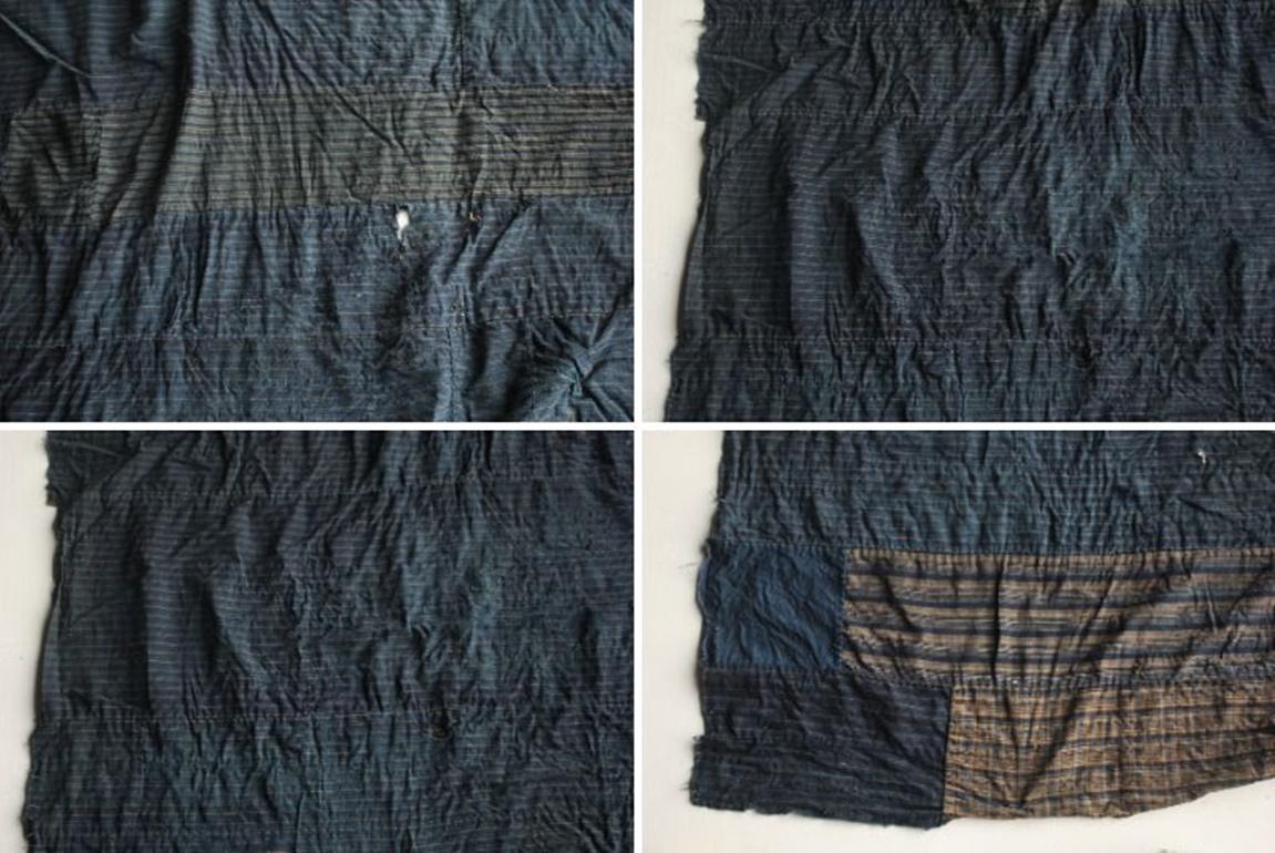 Boro4 Antiquités japonaises Art primitif BORO Patchwork de vieux tissus teints à l'indigo en vente 12