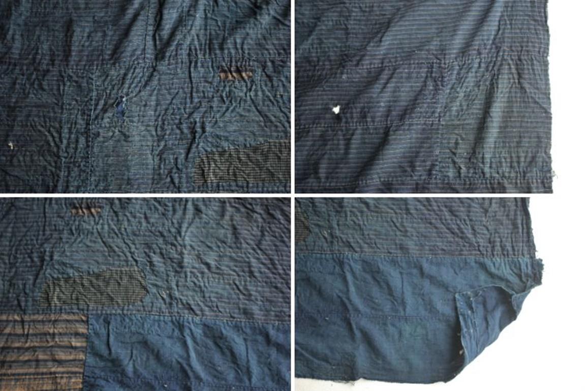 Boro4 Antiquités japonaises Art primitif BORO Patchwork de vieux tissus teints à l'indigo en vente 13