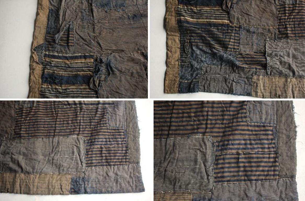 Boro6 Antiquités japonaises Art primitif BORO Patchwork de vieux tissus teints à l'indigo en vente 14