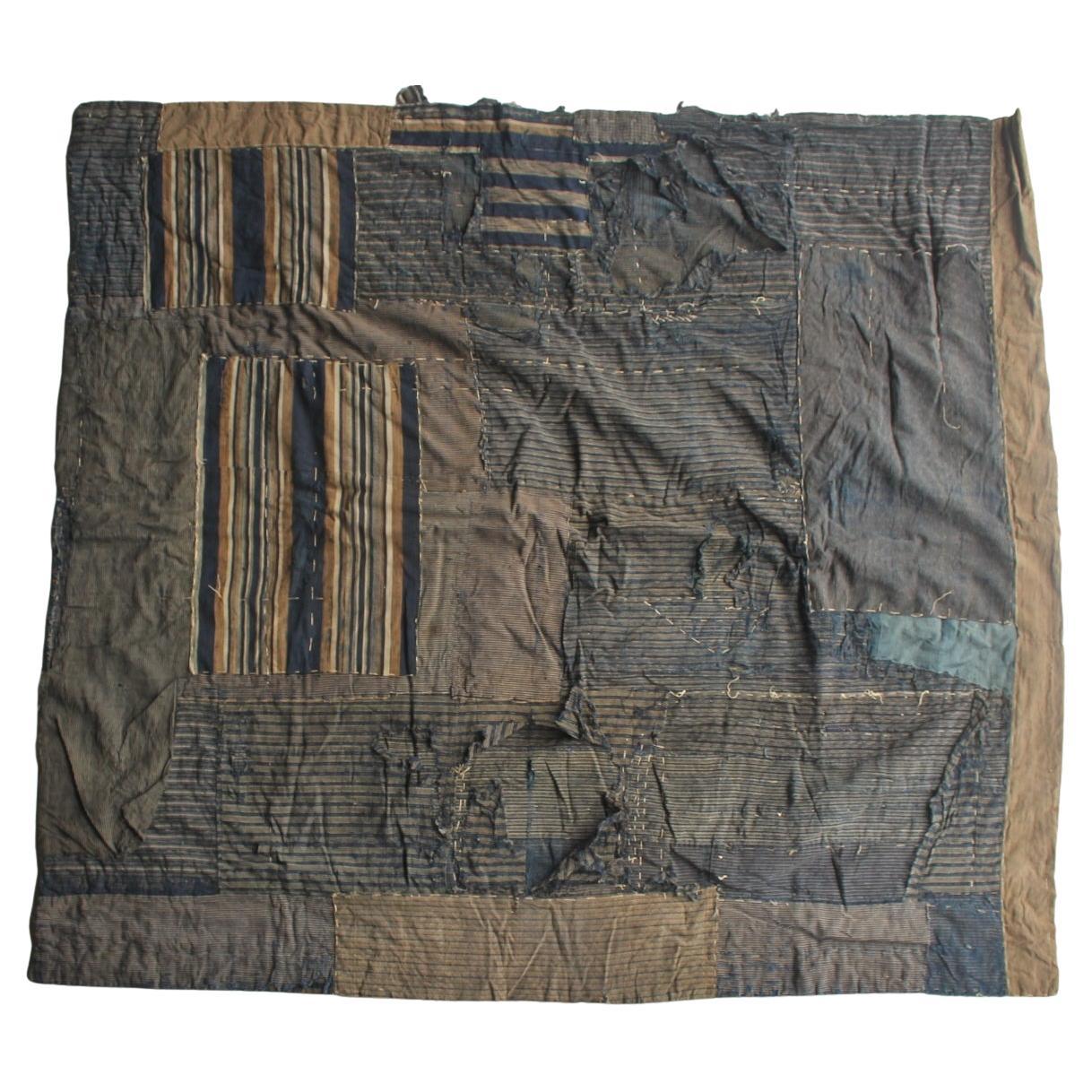Boro6 Antiquités japonaises Art primitif BORO Patchwork de vieux tissus teints à l
indigo