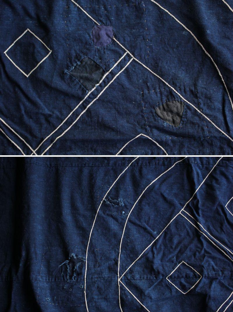 BORO7 Antiquités japonaises Ancienne tapisserie brodée en tissu teint à l'indigo en vente 3