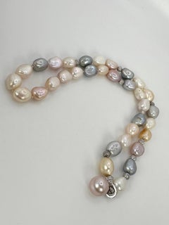 Boroque Pearl Necklace Diamond Gold Pearl Necklace 14 Karat White Gold Long