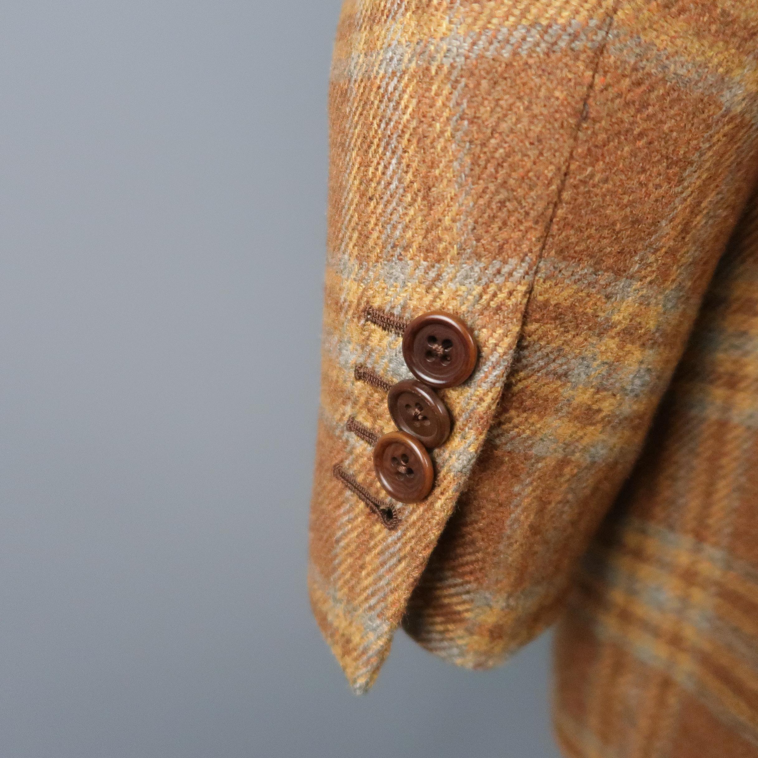 Men's BORRELLI 44 Brown & Gold Plaid Cashmere Sport Coat