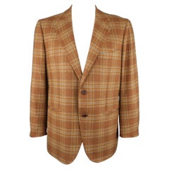 BORRELLI 44 Brown & Gold Plaid Cashmere Sport Coat