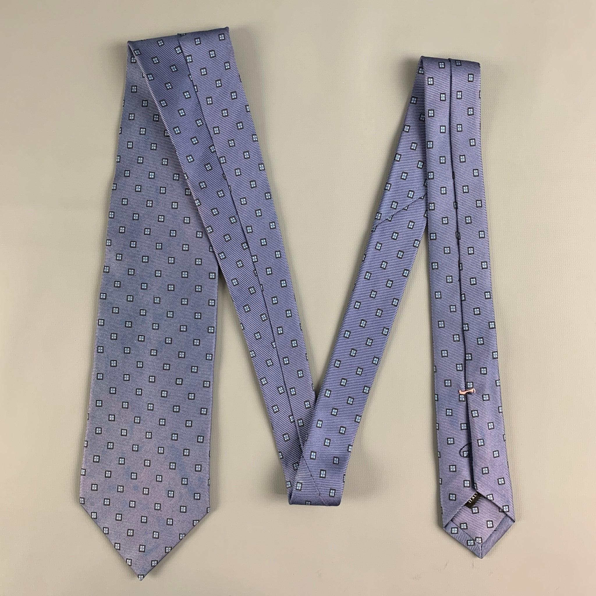 BORRELLI Blue Light Blue Squares Silk Tie In Good Condition For Sale In San Francisco, CA