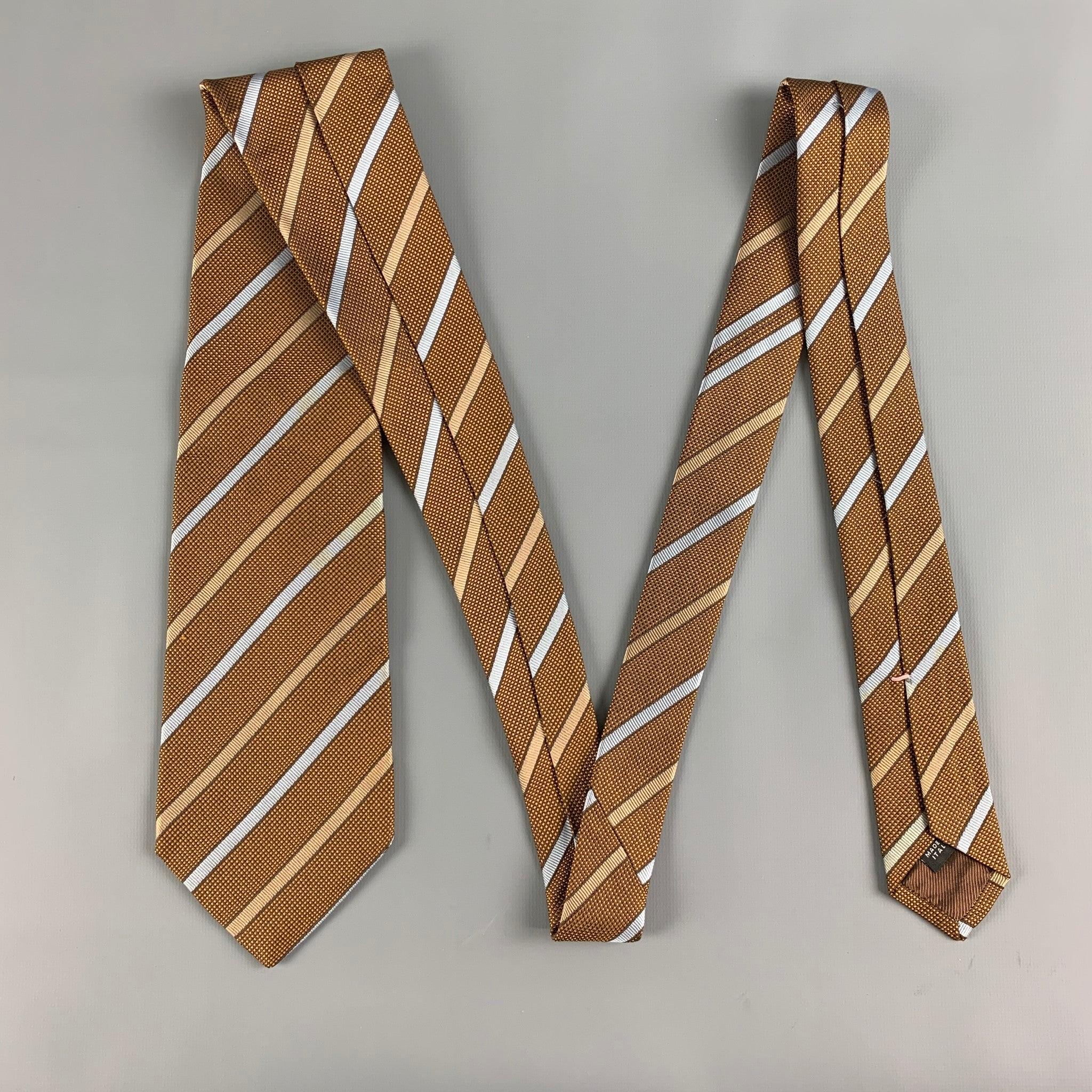 BORRELLI Brown Light Blue Diagonal Stripe Tie In Good Condition For Sale In San Francisco, CA