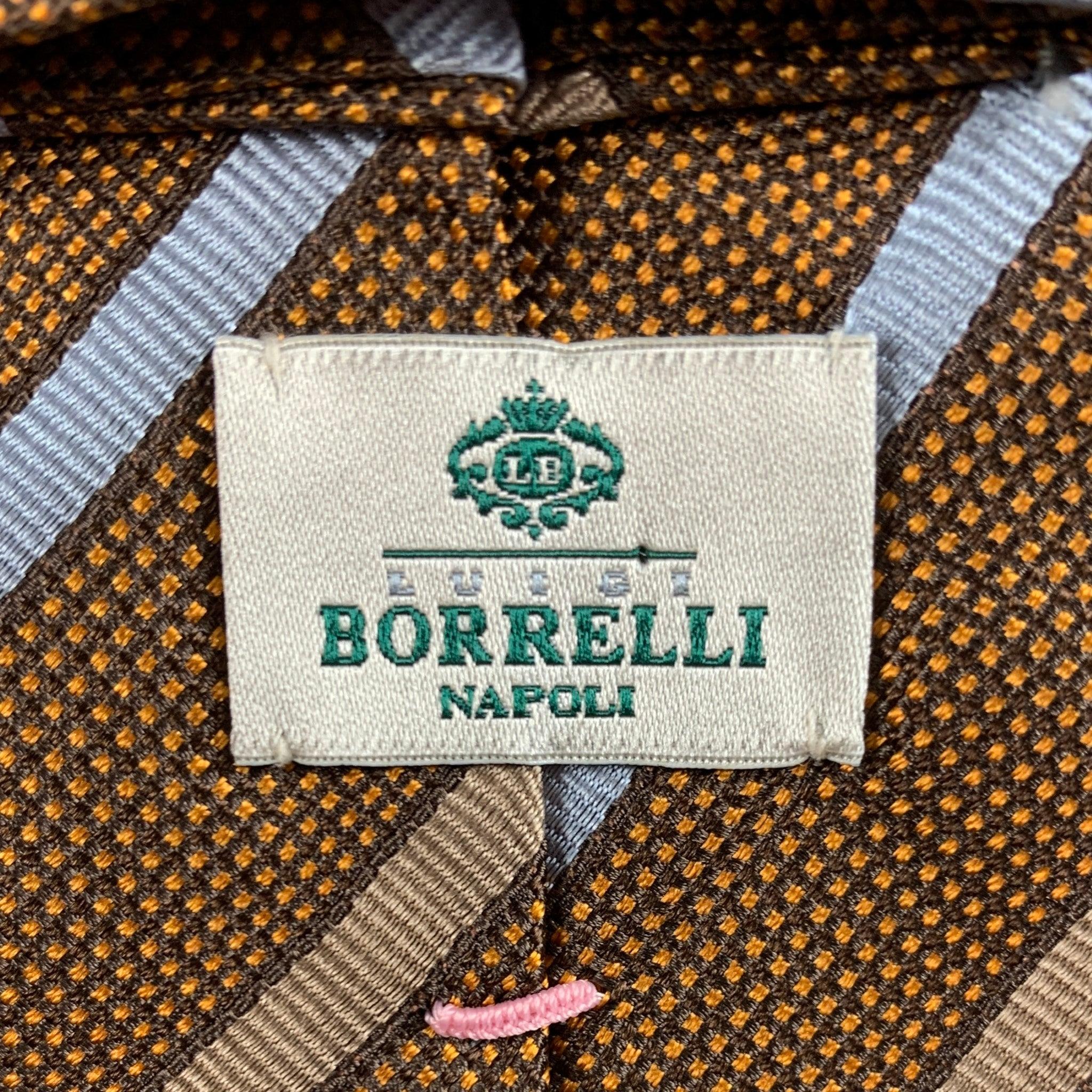 Men's BORRELLI Brown Light Blue Diagonal Stripe Tie For Sale