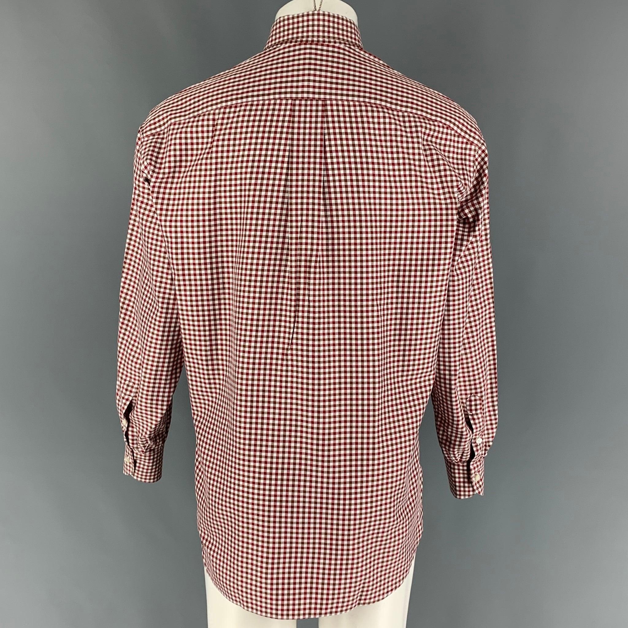 BORRELLI for WILKES BASHFORD Size M White Checkered Cotton Long Sleeve Shirt In Excellent Condition For Sale In San Francisco, CA