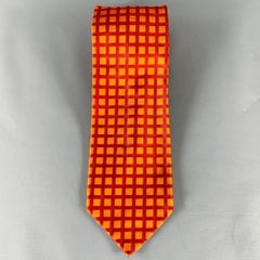 BORRELLI Orange Rot karierte Seidenjacquard-Krawatte