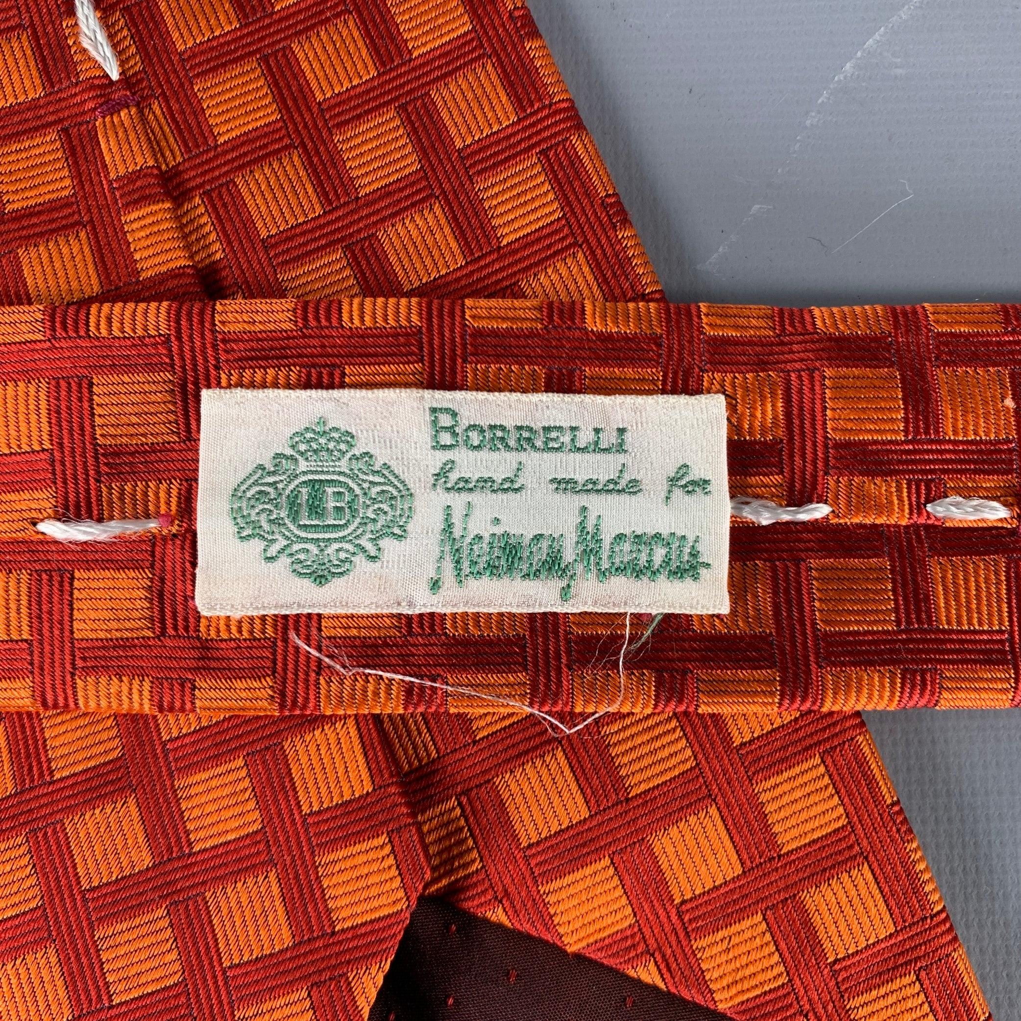 BORRELLI Orange Red Checkered Silk Jacquard Tie In Good Condition In San Francisco, CA