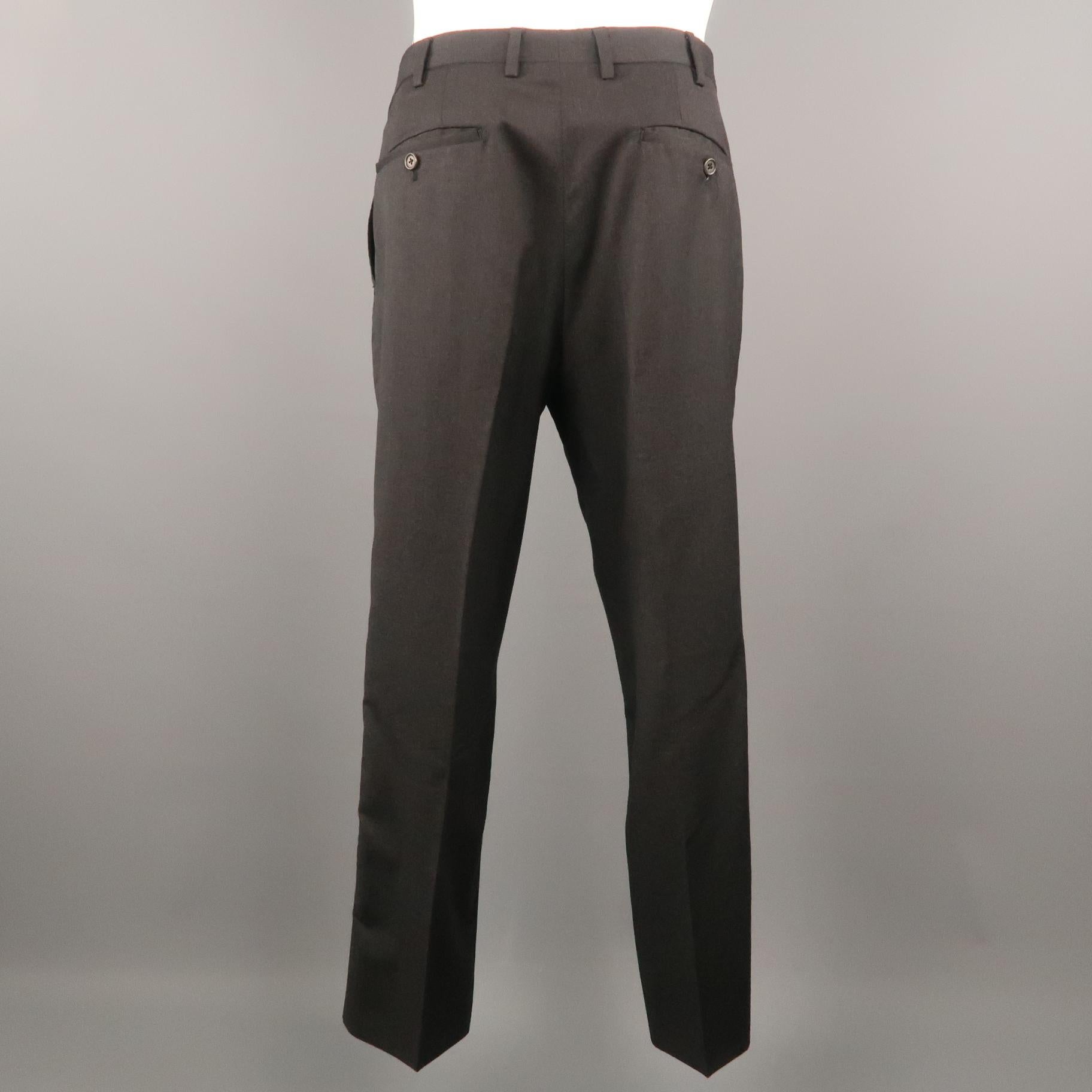 BORRELLI Size 32 Charcoal Solid Lana wool 28 Zip Fly Dress Pants In Excellent Condition In San Francisco, CA