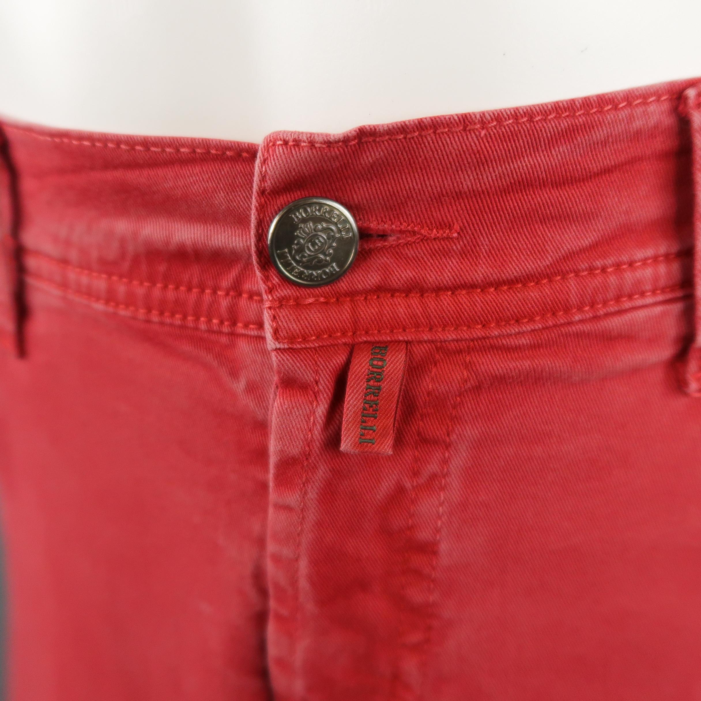 BORRELLI Size 32 Red Washed Denim Jeans In Excellent Condition In San Francisco, CA