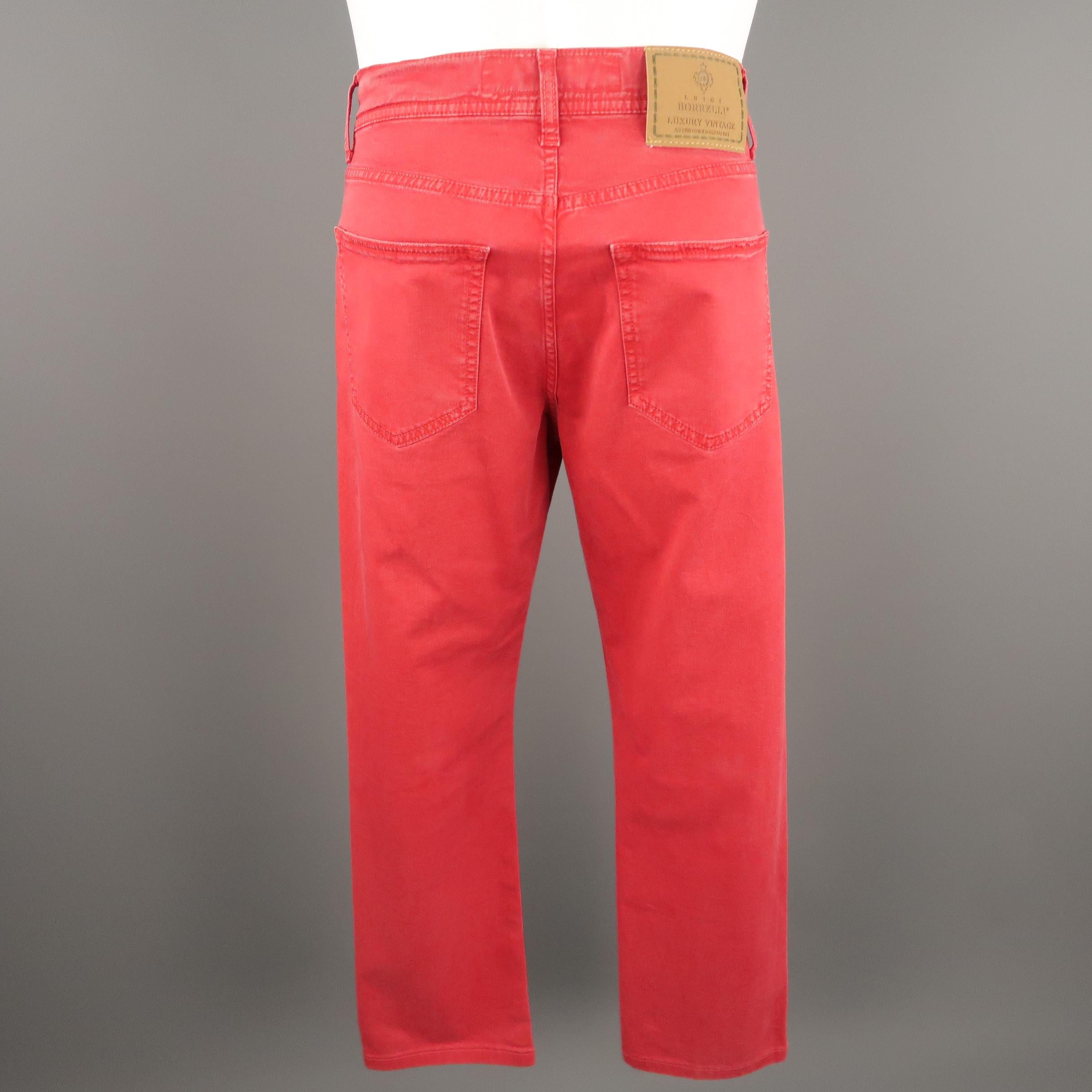 BORRELLI Size 32 Red Washed Denim Jeans 1