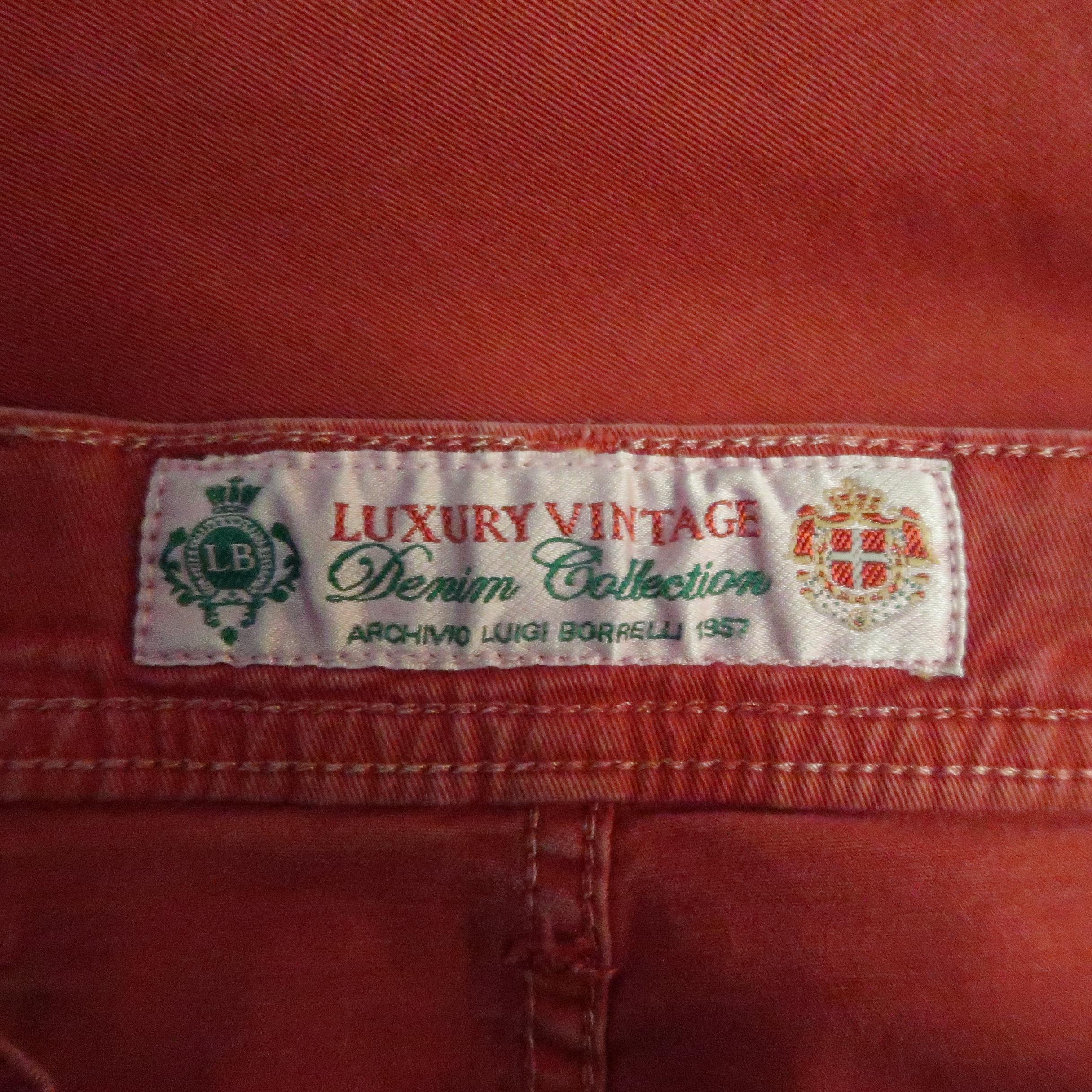 BORRELLI Size 32 Red Washed Denim Jeans 3